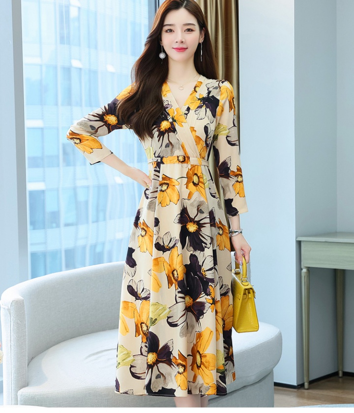 Chiffon autumn spring dress long sleeve slim exceed knee long dress