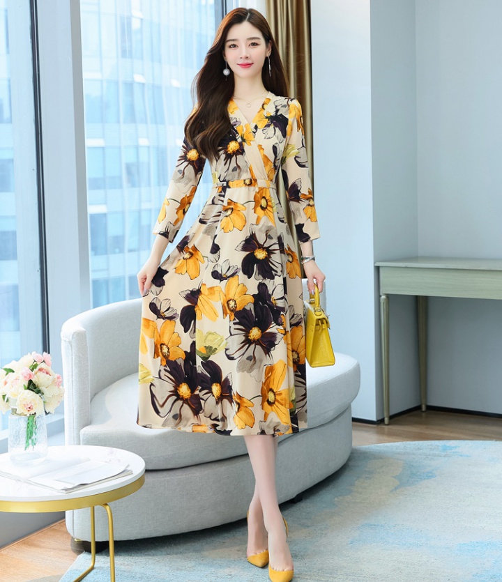 Chiffon autumn spring dress long sleeve slim exceed knee long dress
