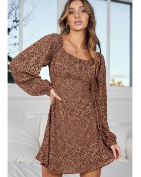 Autumn long sleeve leopard printing dress