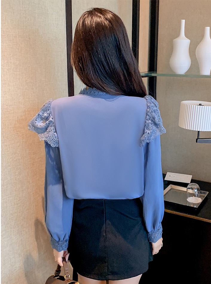 Chiffon splice autumn tops long sleeve lace shirt