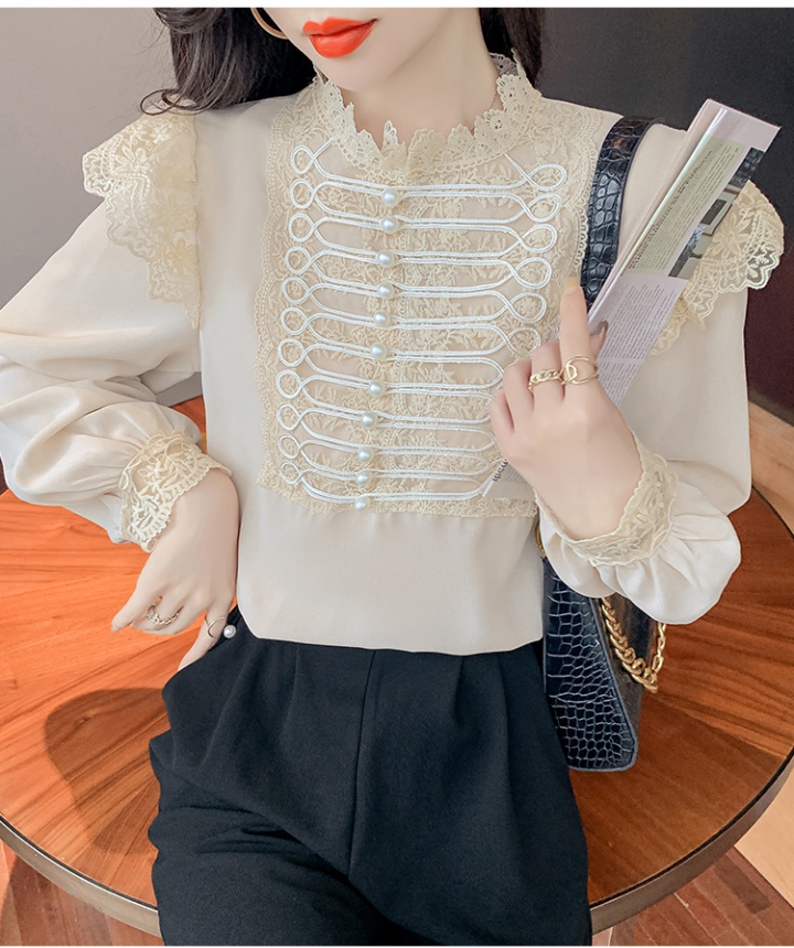 Chiffon splice autumn tops long sleeve lace shirt