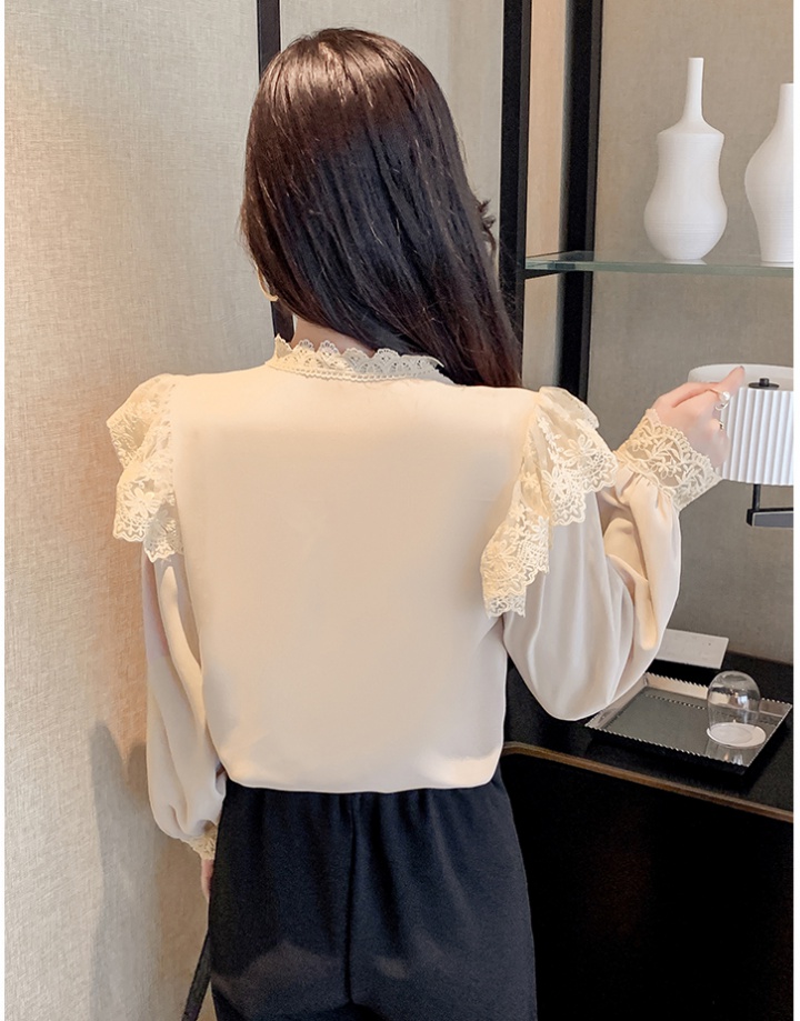 Chiffon splice autumn tops long sleeve lace shirt