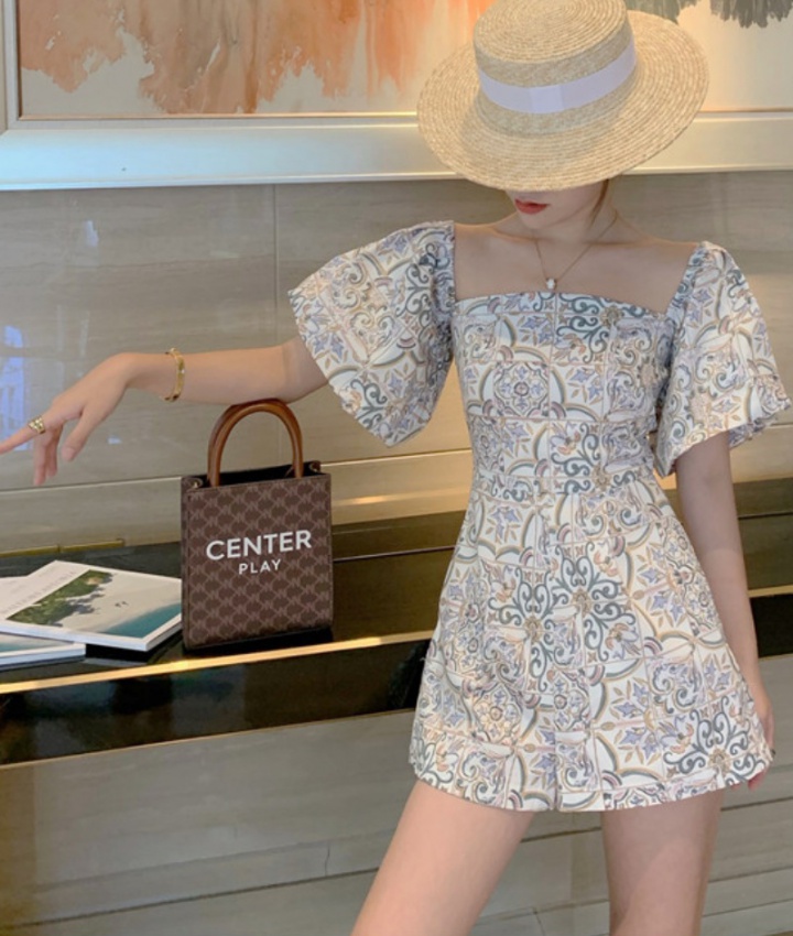 Summer square collar jumpsuit thin shorts for women