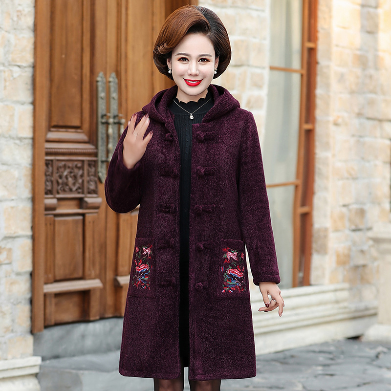 Winter long coat embroidered overcoat for women