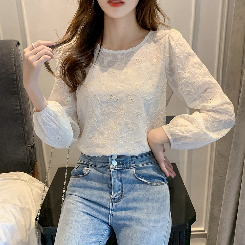 Round neck shirt spring and autumn tops for women