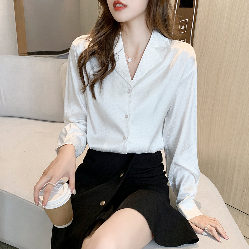 Printing white chiffon shirt Casual autumn retro tops