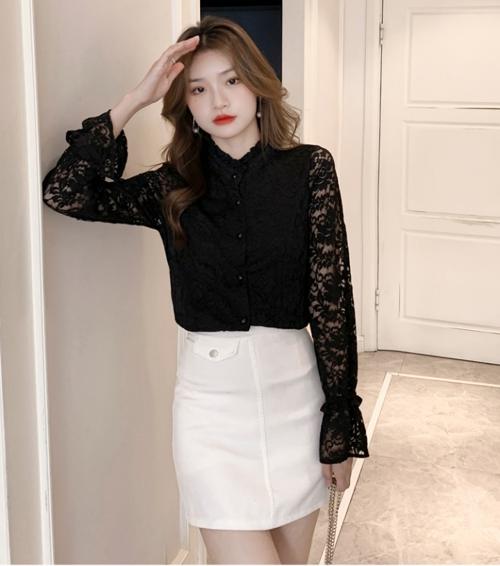 Sweet lace cstand collar long sleeve bottoming shirt