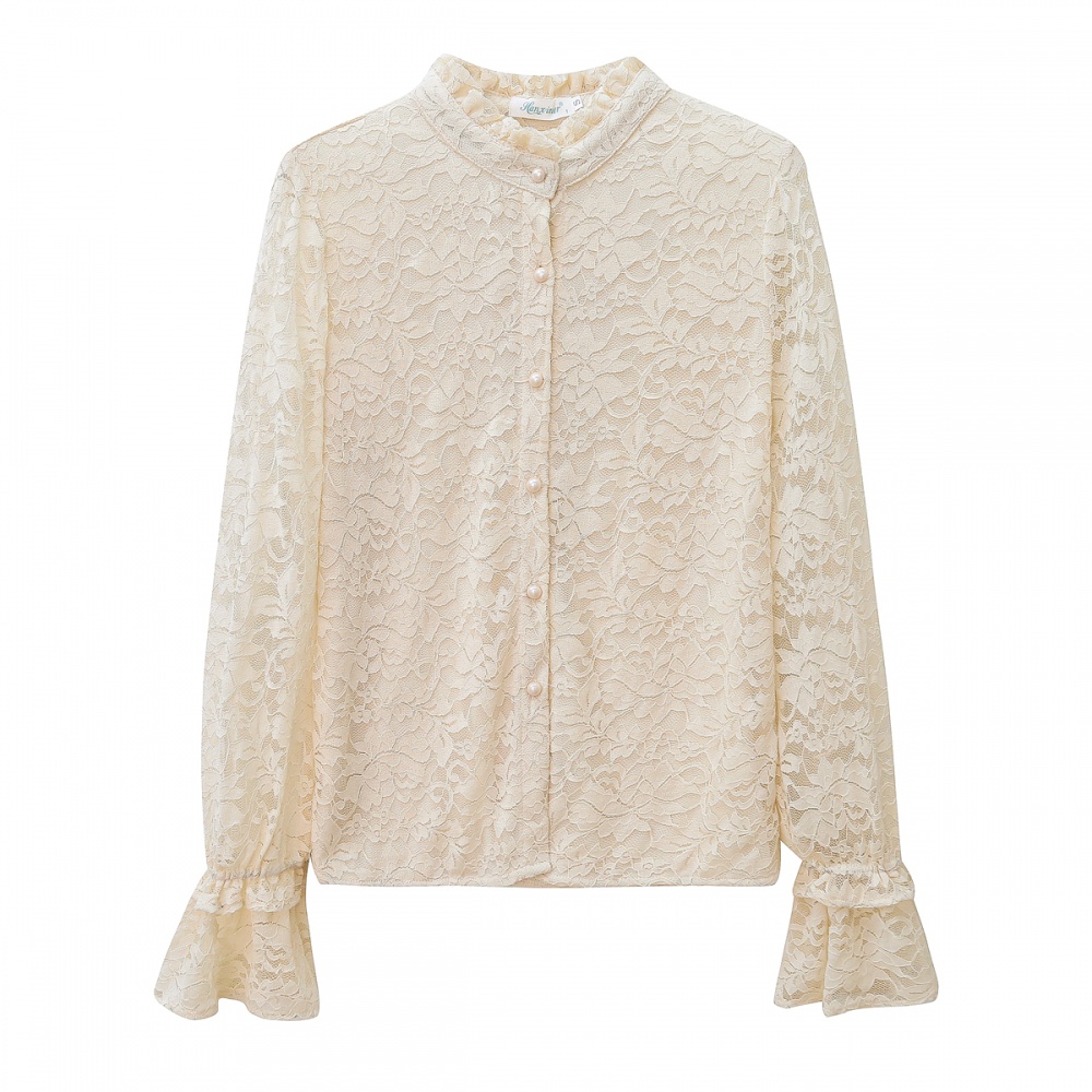 Sweet lace cstand collar long sleeve bottoming shirt
