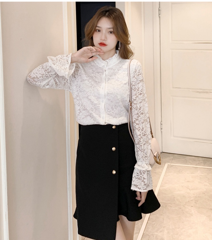 Sweet lace cstand collar long sleeve bottoming shirt