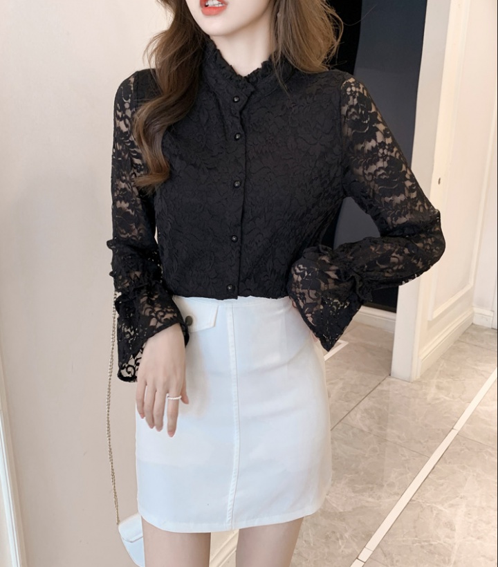 Sweet lace cstand collar long sleeve bottoming shirt