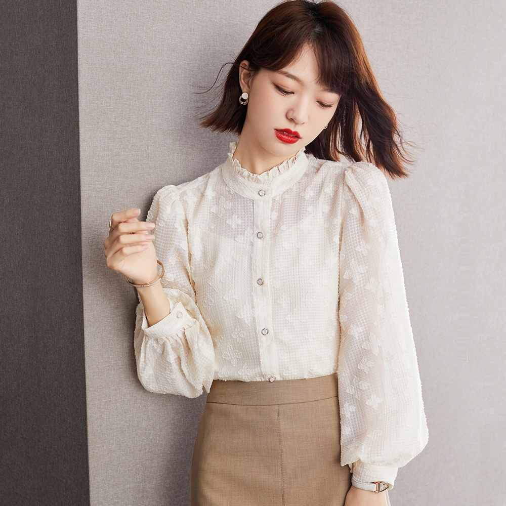 Elegant shirt cstand collar chiffon shirt for women