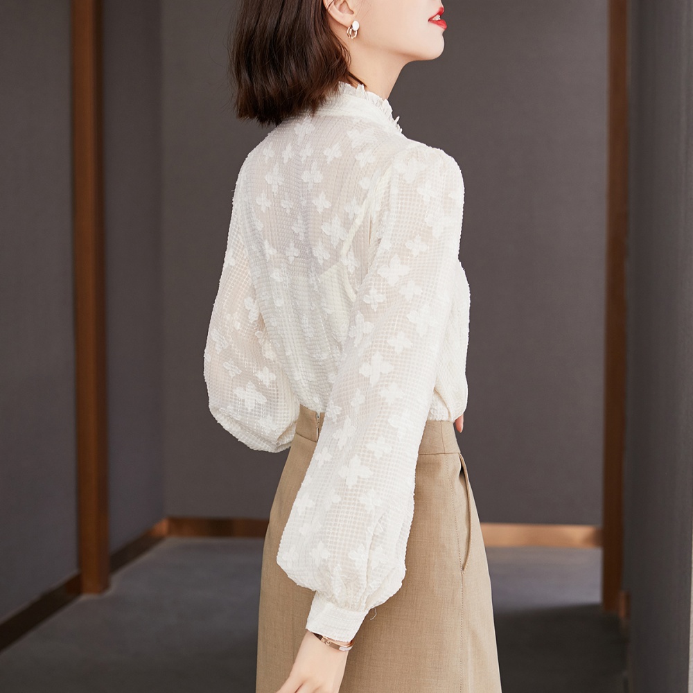 Elegant shirt cstand collar chiffon shirt for women
