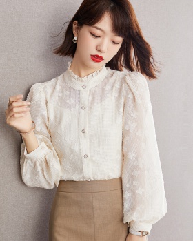 Elegant shirt cstand collar chiffon shirt for women