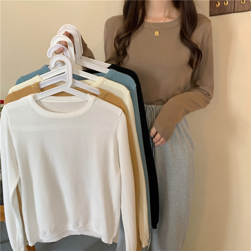 Pure soft knitted small shirt bottoming round neck tops