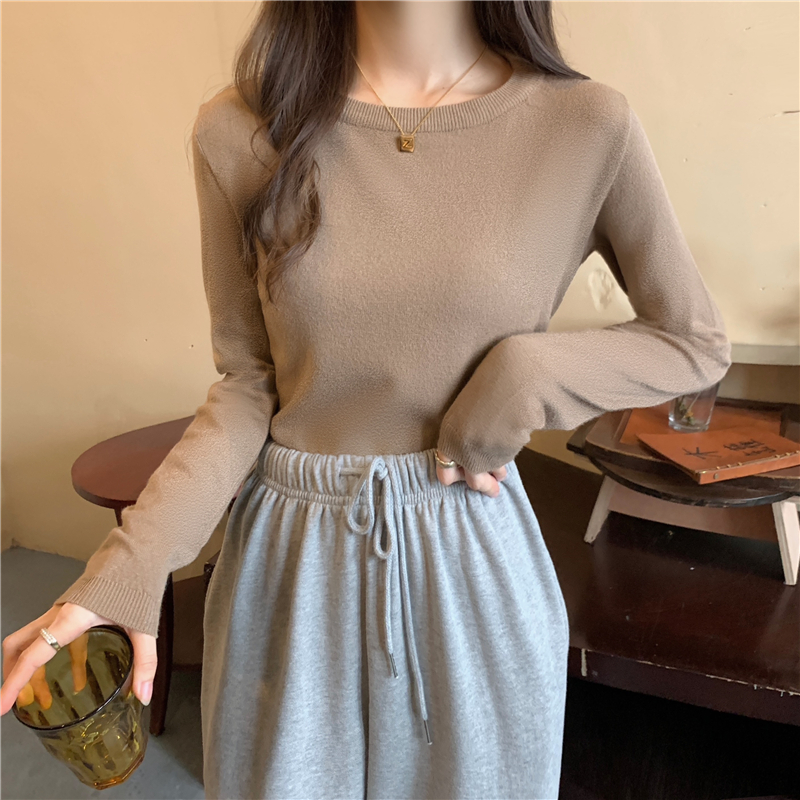 Pure soft knitted small shirt bottoming round neck tops