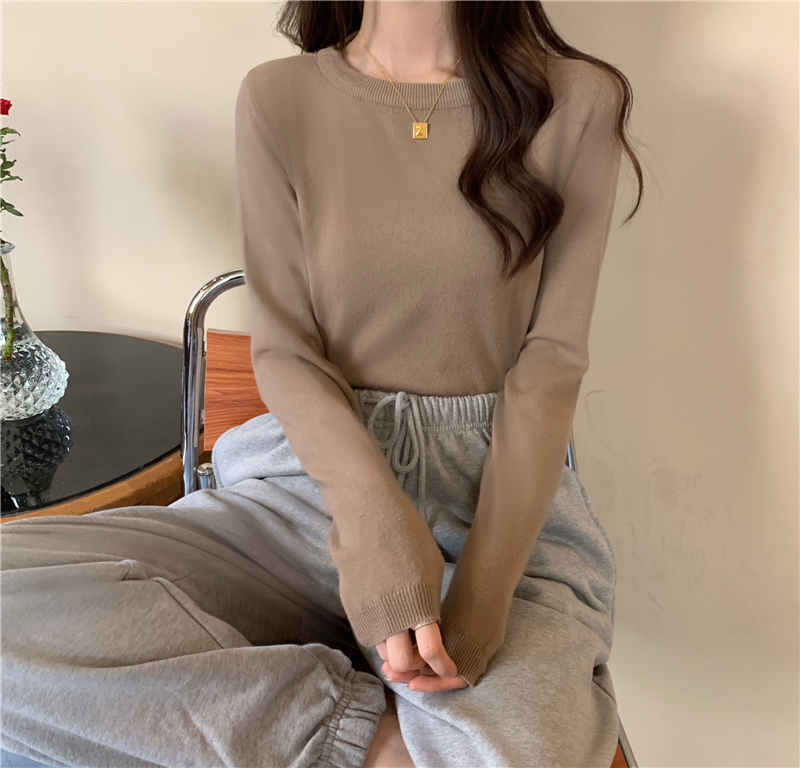 Pure soft knitted small shirt bottoming round neck tops