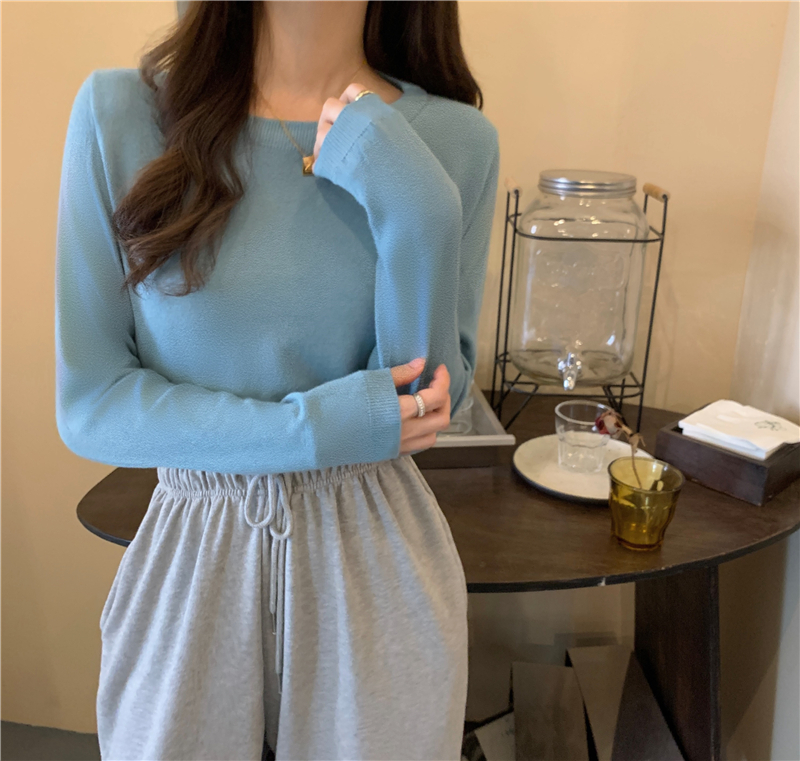 Pure soft knitted small shirt bottoming round neck tops