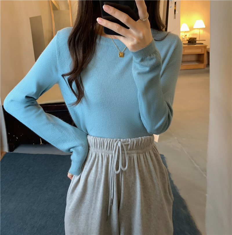 Pure soft knitted small shirt bottoming round neck tops