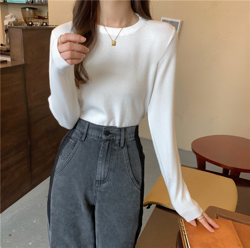 Pure soft knitted small shirt bottoming round neck tops