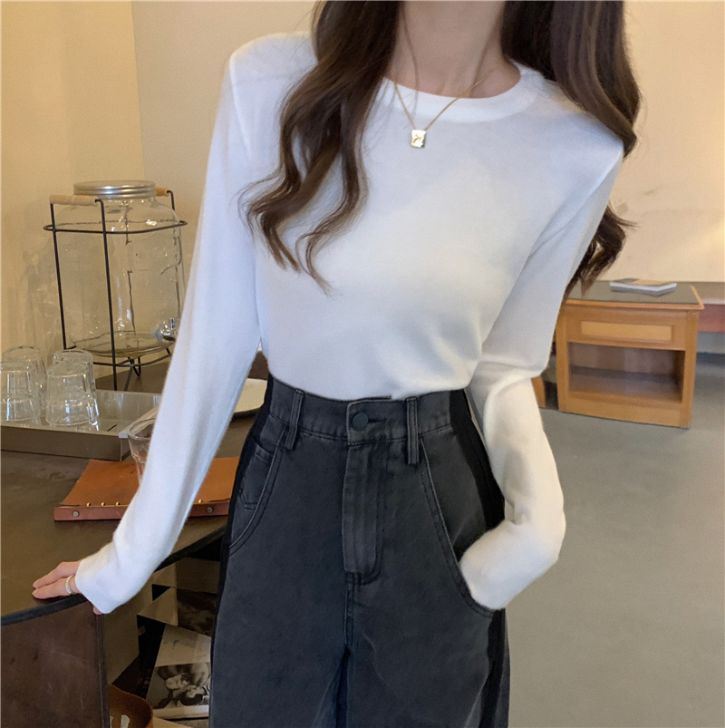 Pure soft knitted small shirt bottoming round neck tops