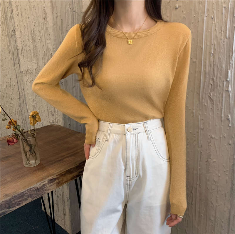 Pure soft knitted small shirt bottoming round neck tops