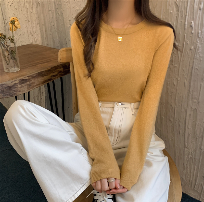 Pure soft knitted small shirt bottoming round neck tops