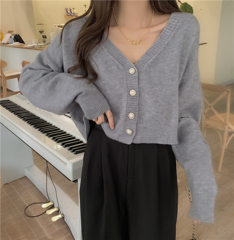 Knitted loose tops autumn and winter V-neck coat