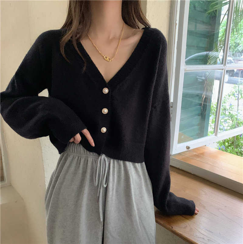 Knitted loose tops autumn and winter V-neck coat