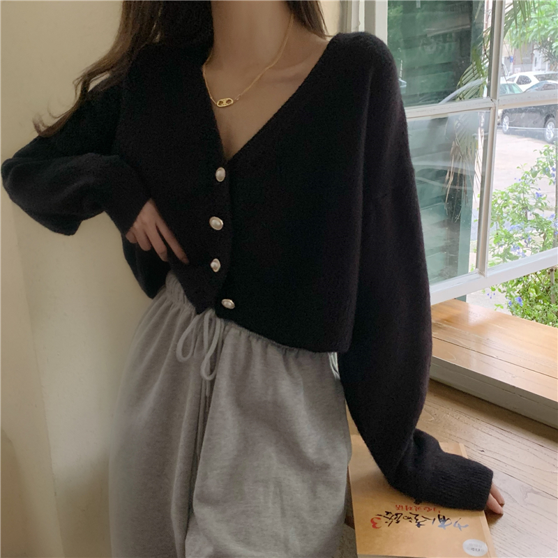 Knitted loose tops autumn and winter V-neck coat