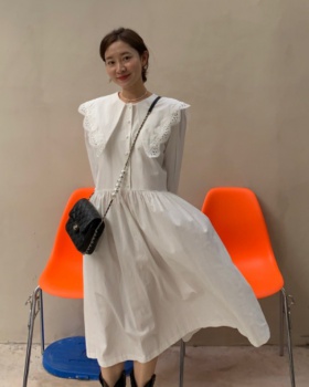 Large lapel pure long sleeve dress
