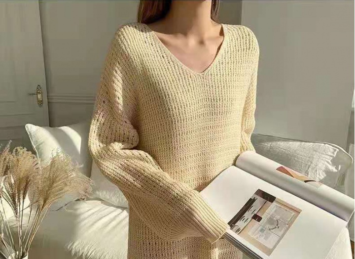 Loose V-neck autumn dress long Korean style sweater