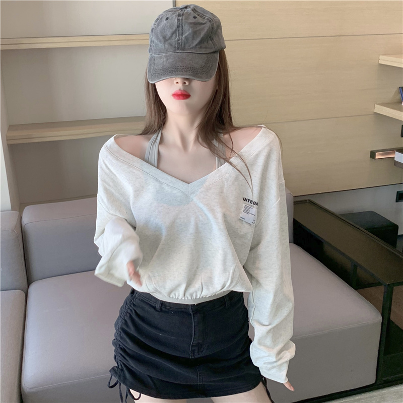 Splice loose T-shirt short Korean style tops for women