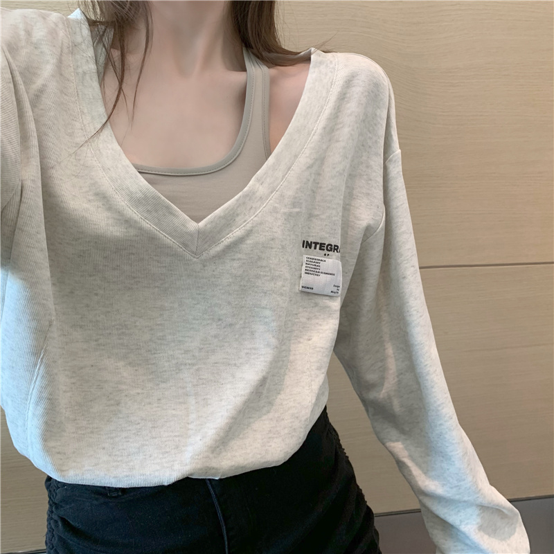Splice loose T-shirt short Korean style tops for women