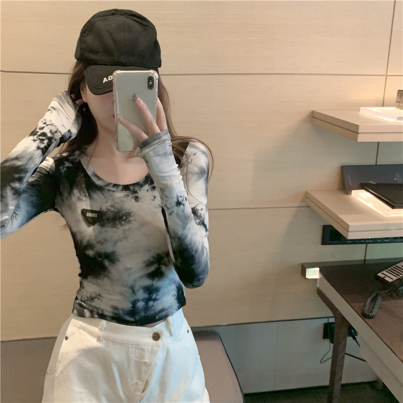 Round neck collar long sleeve tops slim knitted T-shirt