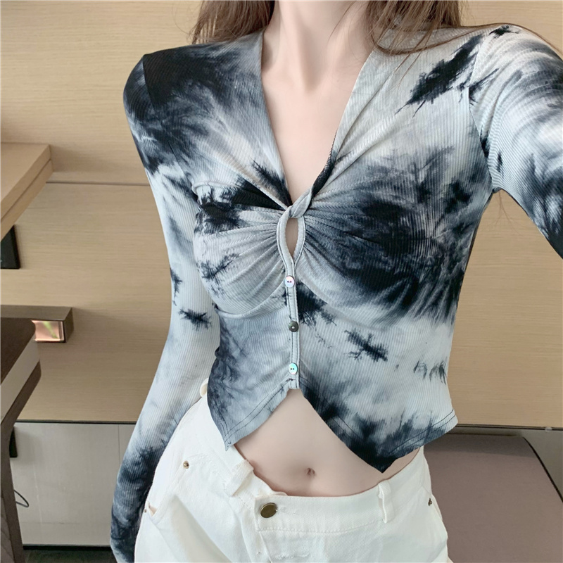 Irregular breasted tops sexy hollow T-shirt for women