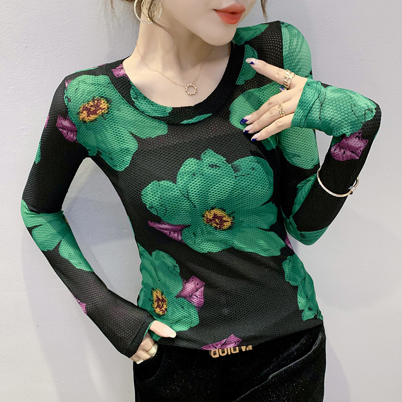 Long sleeve printing tops autumn bottoming shirt for women