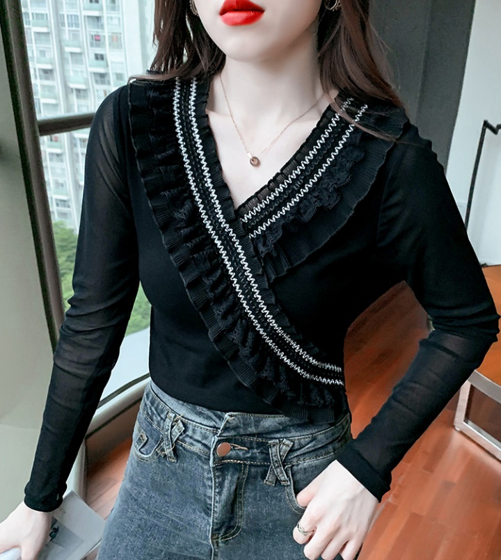 Lotus leaf sexy small shirt lace bottoming shirt for women