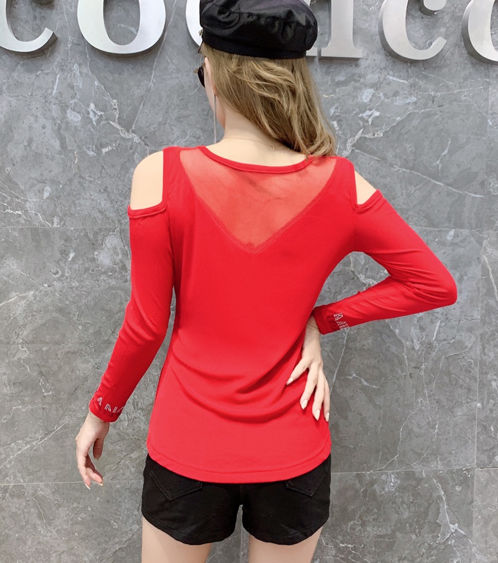 Rhinestone sexy tops autumn bottoming shirt for women