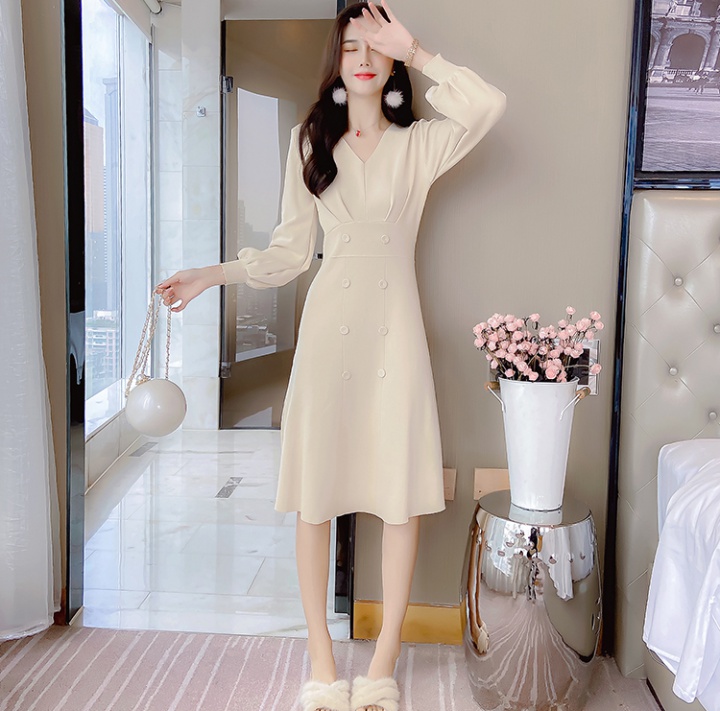 All-match exceed knee long lantern sleeve knitted dress
