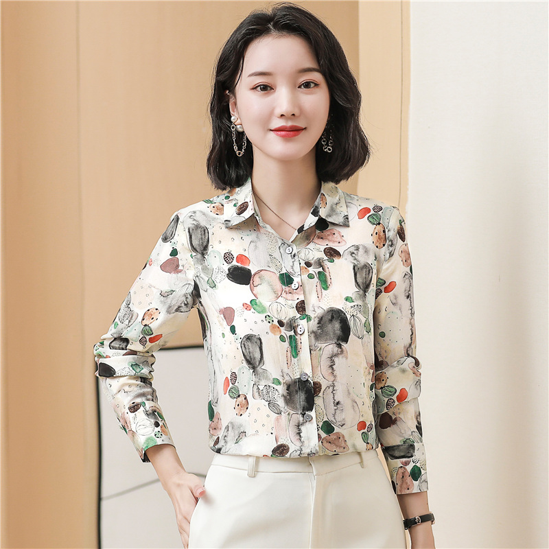 Drape autumn tops printing shirt for women