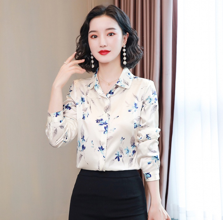 Silk printing Western style tops real silk long sleeve shirt