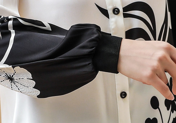 Autumn silk thick long sleeve tops fashion black-white shirt