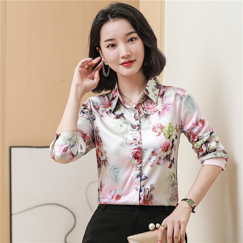 Fashion real silk shirt Western style tops for women
