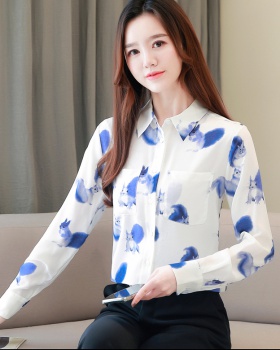 Silk white long sleeve tops minority blooming shirt