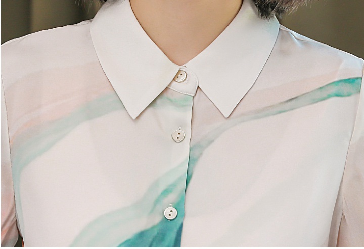 Printing satin tops silk temperament shirt for women