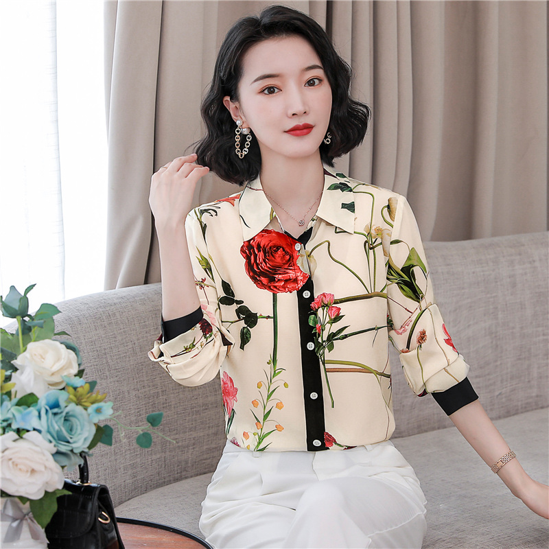 Silk spring and summer long sleeve shirt for women