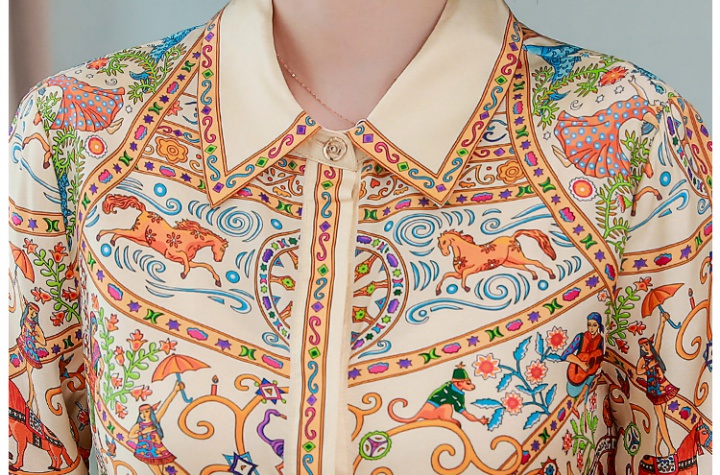 Twill long sleeve real silk tops printing stunning shirt