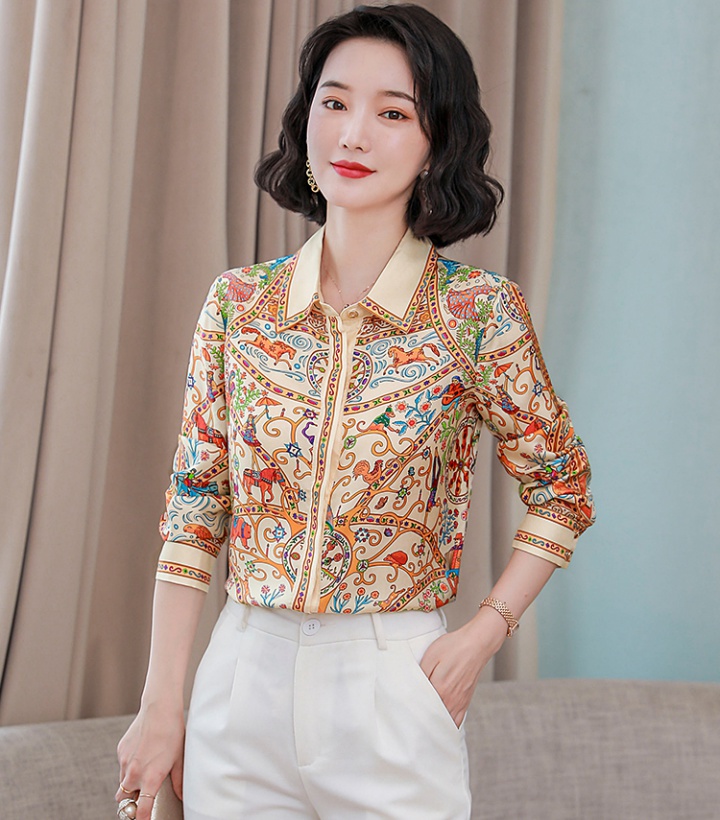 Twill long sleeve real silk tops printing stunning shirt