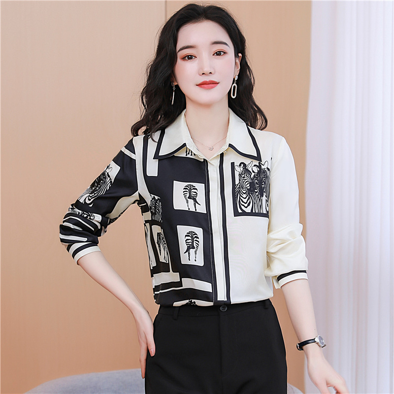 Silk autumn tops long sleeve shirt for women