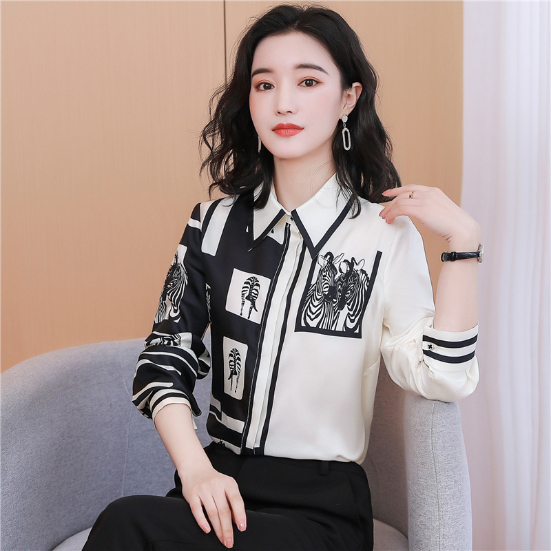 Silk autumn tops long sleeve shirt for women